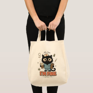 Tote Bag Infirmière Chat Noir Fatigué Tout Va Bien Rétro