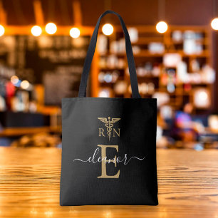 Tote Bag Infirmière diplômée RN personnalisée Monogramme Or
