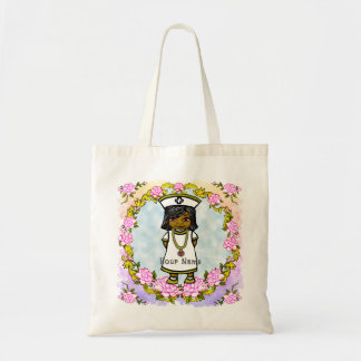 Tote Bag Infirmière Fille Brune Roses