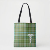 Tote Bag Infirmière Green Plaid Caduceus Médicale (Devant)