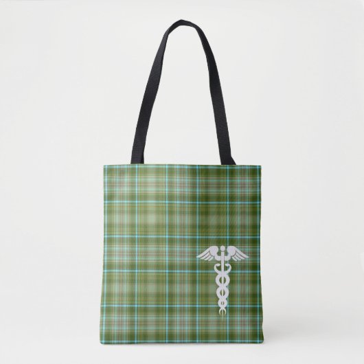 Tote Bag Infirmière Green Plaid Caduceus Médicale (Devant)