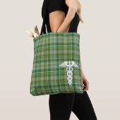 Tote Bag Infirmière Green Plaid Caduceus Médicale (De près)