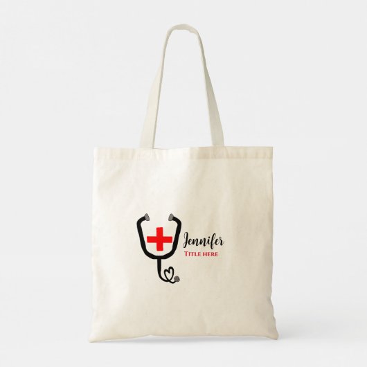 Tote Bag Infirmière médecin rouge plus stéthoscope ajouter (Dos)