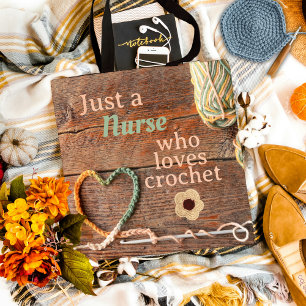 Tote Bag Infirmière qui aime le crochet Modèle de cœur rust