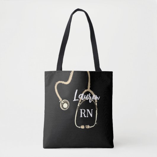 Tote Bag Infirmière RN Gold Stethoscope Monogramme Minimali (Devant)