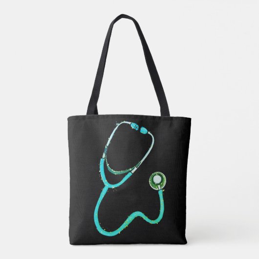 Tote Bag Infirmière RN Green Stethoscope Turquoise Black Mi (Dos)