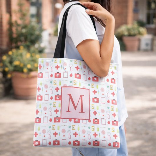 Tote Bag Infirmière rose et blanche de monogramme