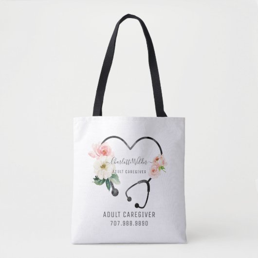 Tote Bag Infirmière soignante Stethoscope Floral Promotion (Devant)