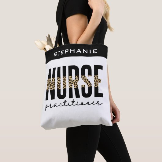 Tote Bag Infirmière sur mesure NP cheetah Graduation (De près)