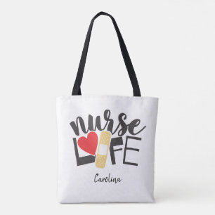 Tote Bag Infirmière Vie Bandage Coeur Infirmière Nom de l'é