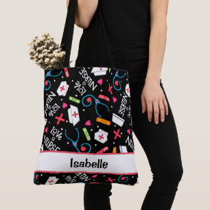 Tote Bag Infirmière Whimsy Art Médicale Nom noir Personna