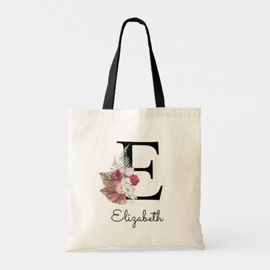 Tote Bag Initial E Moderne Rose Boho Féminin Floral (Dos)