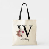 Tote Bag Initiale brodée W Rose Boho Floral Féminin (Dos)