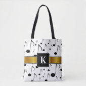 Tote Bag Initiale de coutume + Motif de beaucoup de notes (Devant)