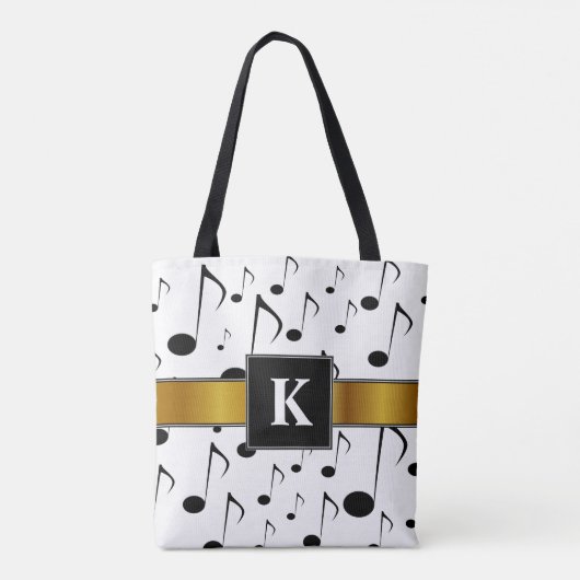 Tote Bag Initiale de coutume + Motif de beaucoup de notes (Dos)