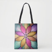 Tote Bag Initiale de monogramme floral en vitrail élégant (Devant)