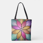 Tote Bag Initiale de monogramme floral en vitrail élégant (Dos)