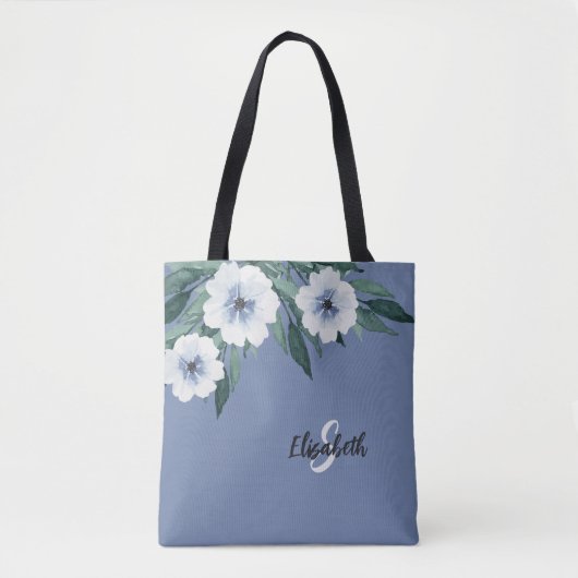 Tote Bag Initiale de nom personnalisée avec monogramme fleu (Devant)