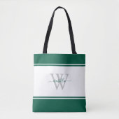 Tote Bag Initiale de script monogrammé vert émeraude (Devant)