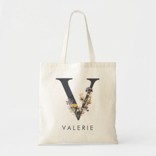 Tote Bag Initiale florale bohème V