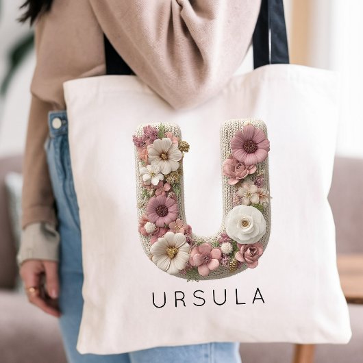 Tote Bag Initiale Florale de Diplôme en Écriture Élégante P