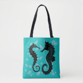 Tote Bag Initiale Monogramme Chevaux de Mer Noirs (Devant)