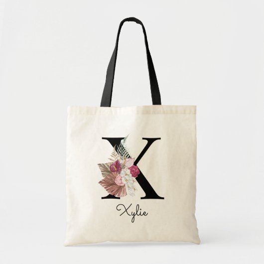 Tote Bag Initiale S Monogramme Rose Bohème Floral (Devant)