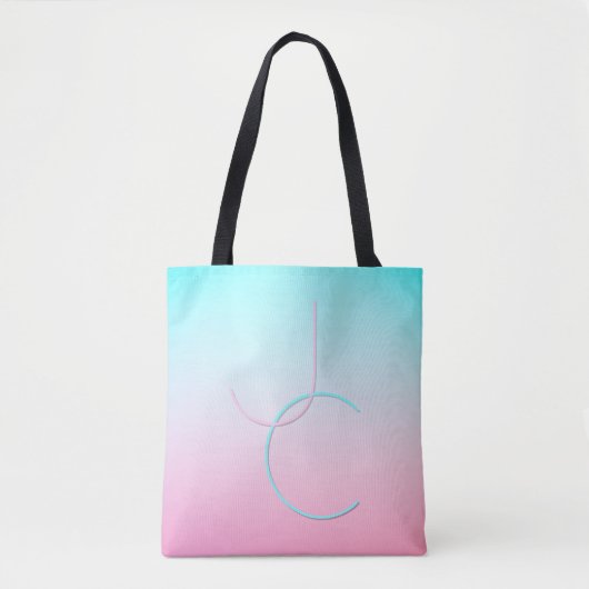 Tote Bag Initiales 2 superposées modernes | Turquoise Rose (Devant)