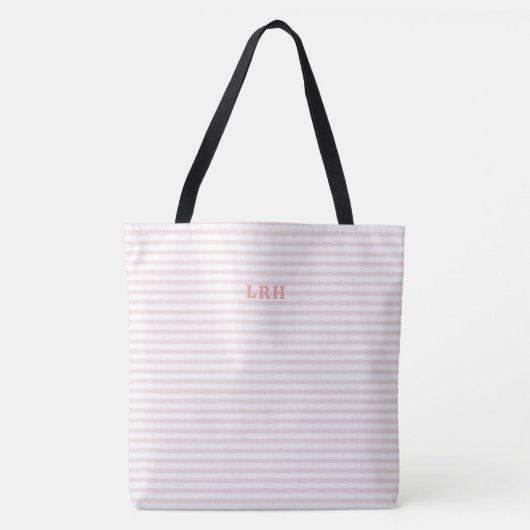 Tote Bag Initiales Classiques Monogramme Rayure Rose Pêche (Devant)