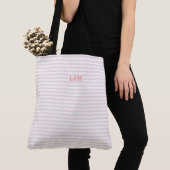 Tote Bag Initiales Classiques Monogramme Rayure Rose Pêche (De près)