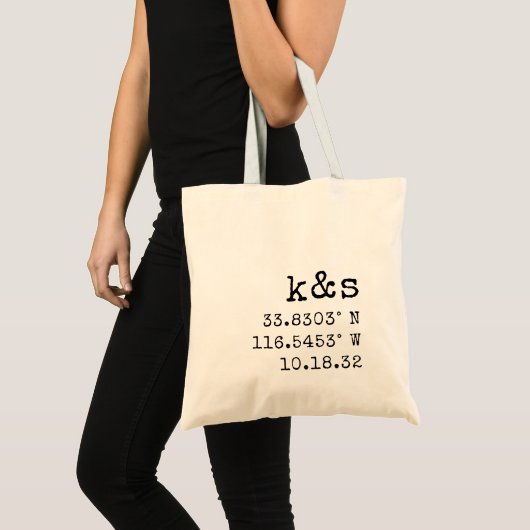 Tote Bag Initiales, coordonnées et date du Mariage de machi (Devant (produit))