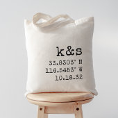 Tote Bag Initiales, coordonnées et date du Mariage de machi