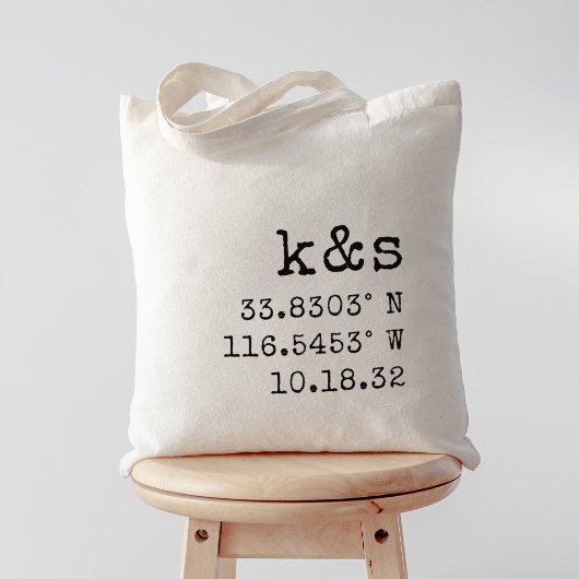 Tote Bag Initiales, coordonnées et date du Mariage de machi