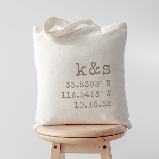 Tote Bag Initiales, coordonnées et date du Mariage de machi