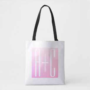 Tote Bag Initiales de couple   Gradation rose subtile