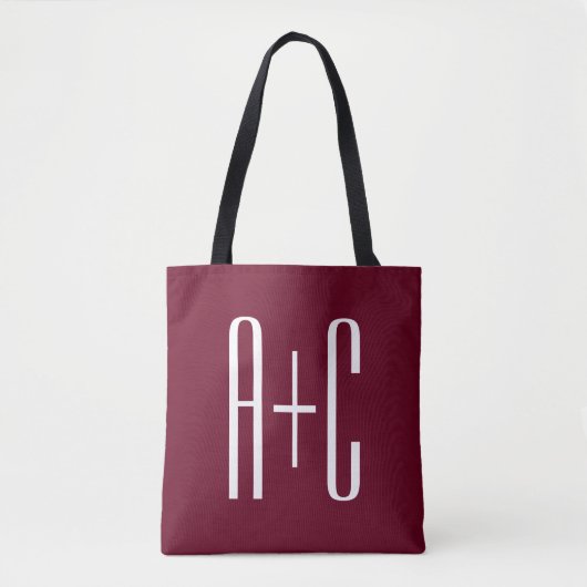 Tote Bag Initiales de couples simples | Blanc et bordeaux (Devant)