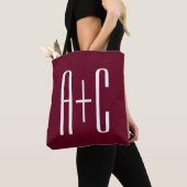 Tote Bag Initiales de couples simples | Blanc et bordeaux (De près)