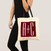 Tote Bag Initiales de couples simples | Blanc et bordeaux (Devant (produit))