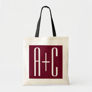 Tote Bag Initiales de couples simples Blanc et bordeaux