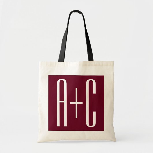 Tote Bag Initiales de couples simples | Blanc et bordeaux (Devant)