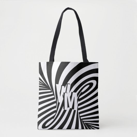 Tote Bag Initiales de modèle Abstrait Zèbre noir rétro (Devant)