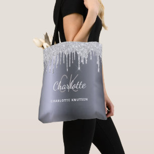 Tote Bag Initiales de monogramme avec gouttes de paillettes
