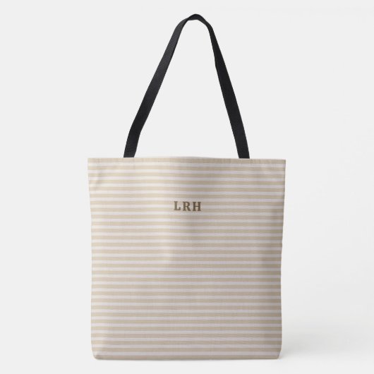 Tote Bag Initiales de monogramme classique à rayure marron  (Devant)