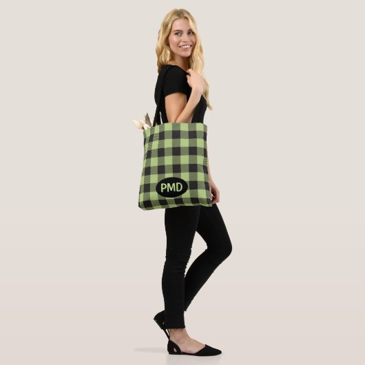 Tote Bag Initiales de monogramme de bison noir vert citron (Sur le modèle)