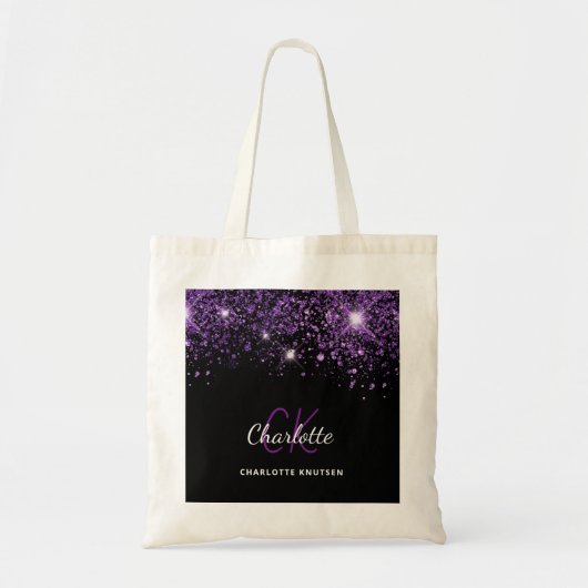 Tote Bag Initiales de monogramme de parties scintillant vio (Devant)