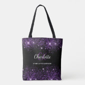 Tote Bag Initiales de monogramme en paillettes violettes no (Dos)