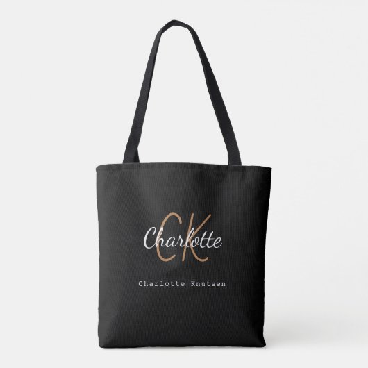 Tote Bag Initiales de nom de monogramme en or noir script (Dos)