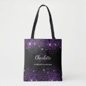 Tote Bag Initiales de nom en monogramme à paillettes violet (Devant)