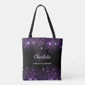 Tote Bag Initiales de nom en monogramme à paillettes violet (Dos)