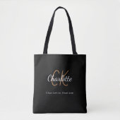 Tote Bag Initiales de nom en monogramme d'or noir en écritu (Devant)
